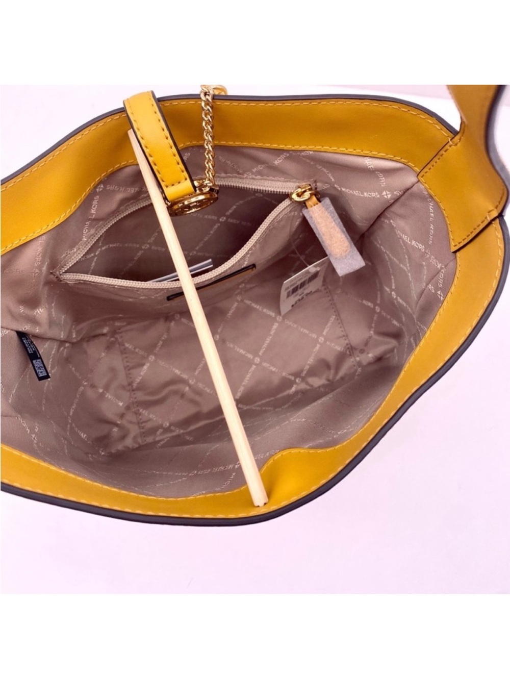 Michael Kors Yellow Leather Shoulder Tote with MK Charm - Picture 8 of 12